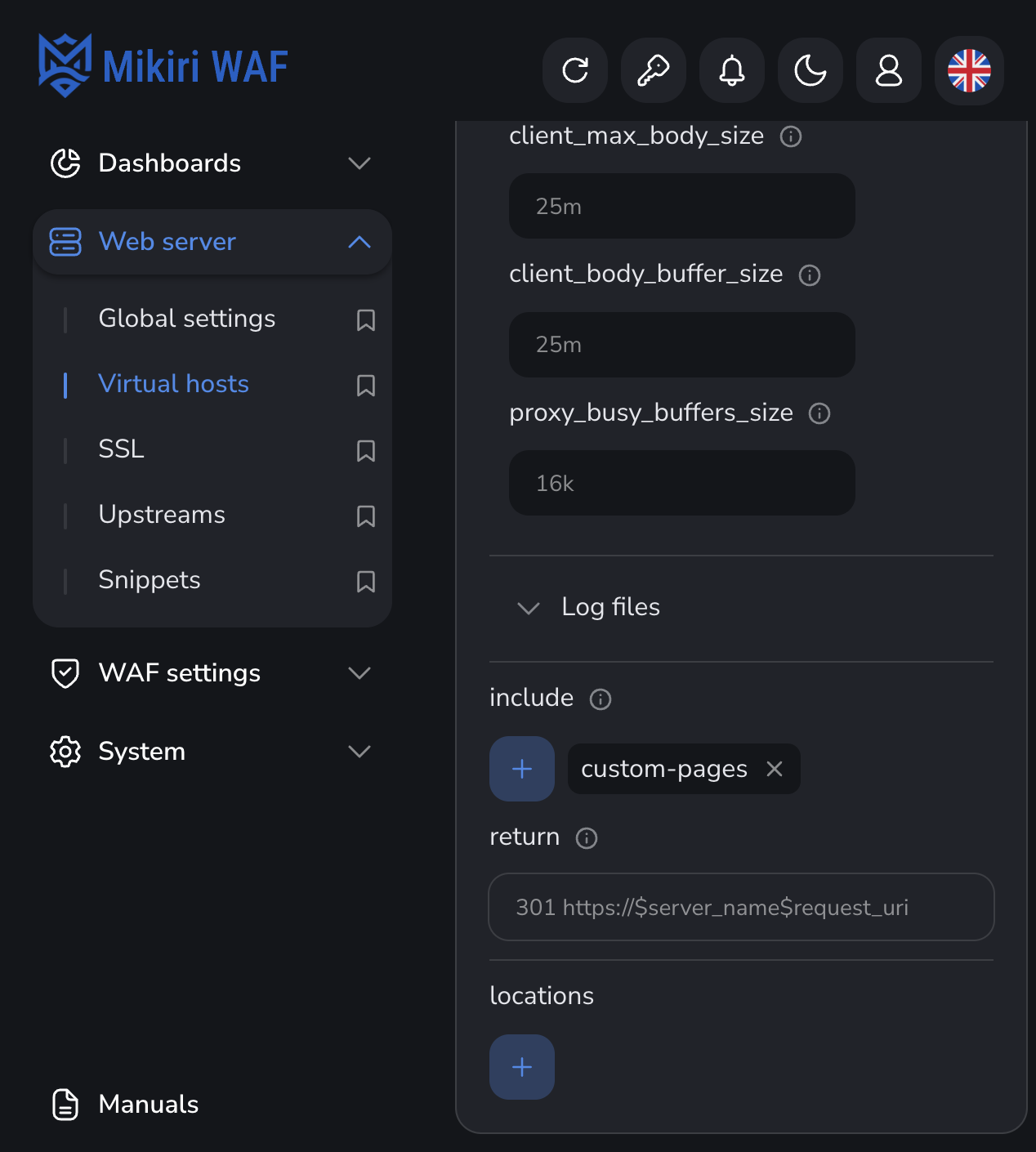 Include custom-pages on a virtual host