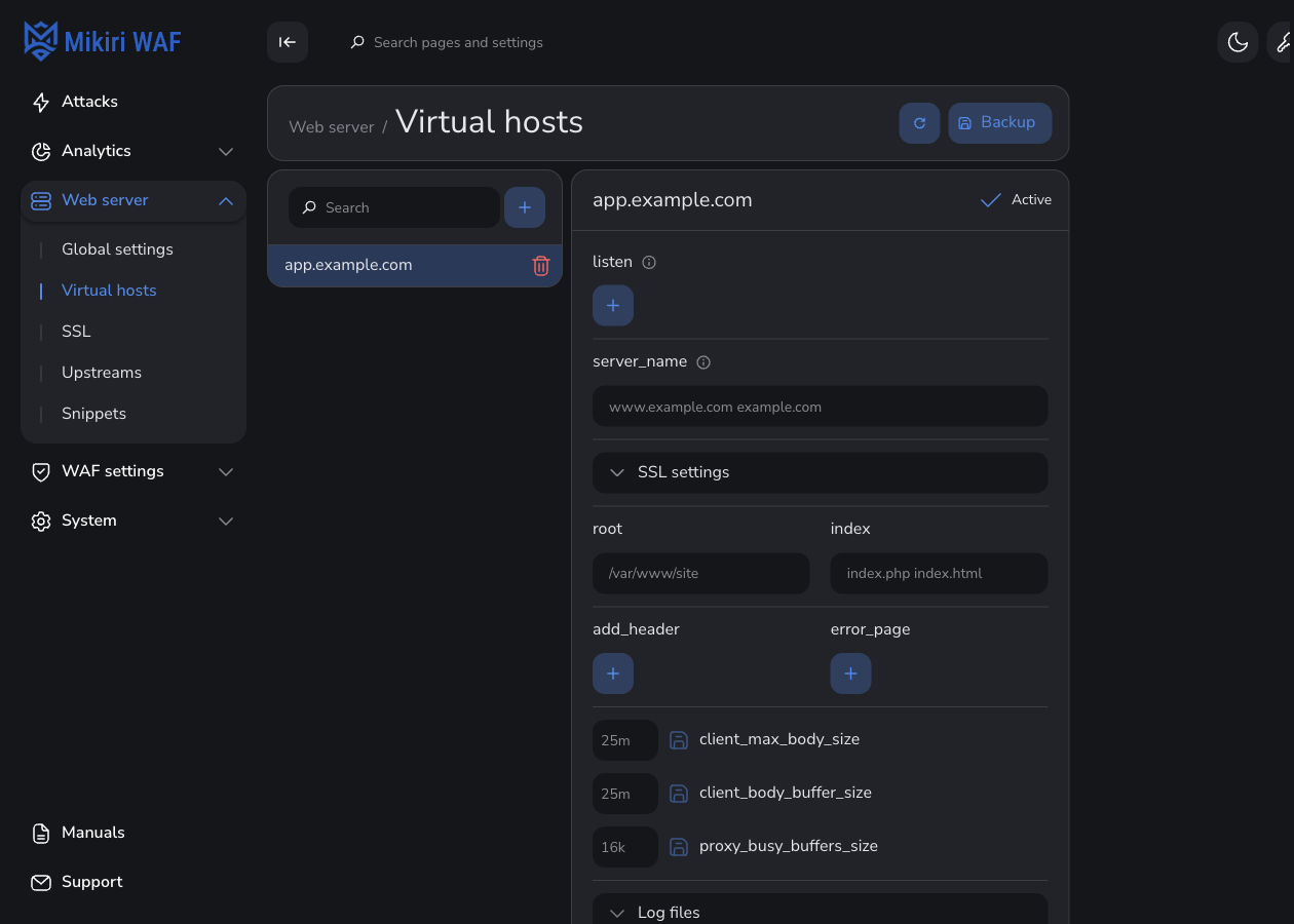 Virtual host editor