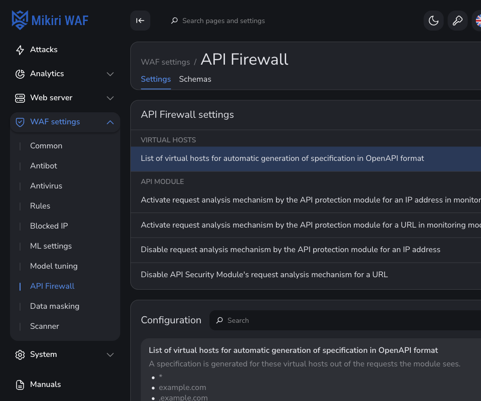 API Firewall — hosts that generate a specification