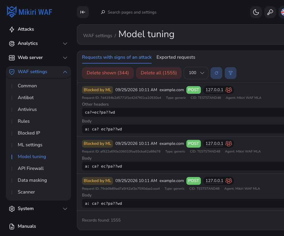 Model tuning — requests blocked by ML